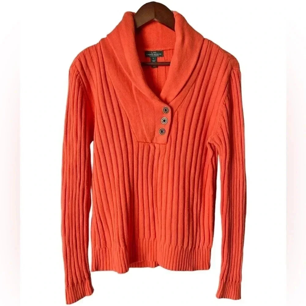 Ralph Lauren Women’s 100% Cotton Long Sleeve Shawl Collar Knit Sweater Sz Large